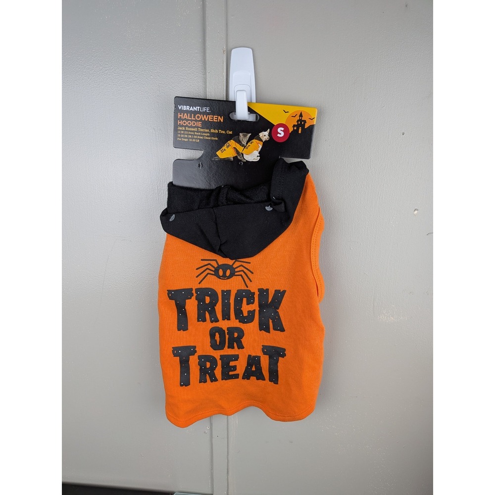 Vibrant Life Halloween Hoodie Orange Trick or Treat‎ Pet Dog Cat Size Small